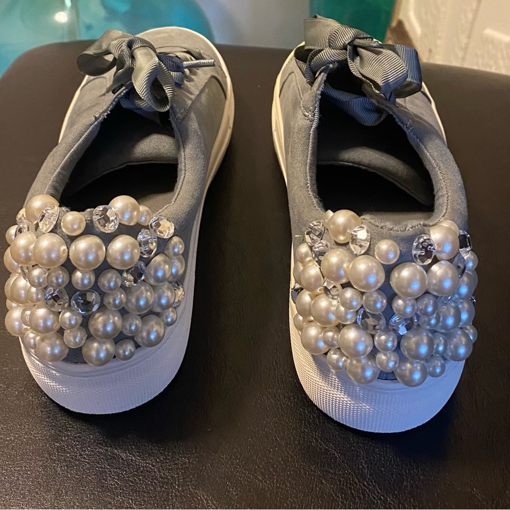 Steve Madden Gray Sneakers with Pearl Accents